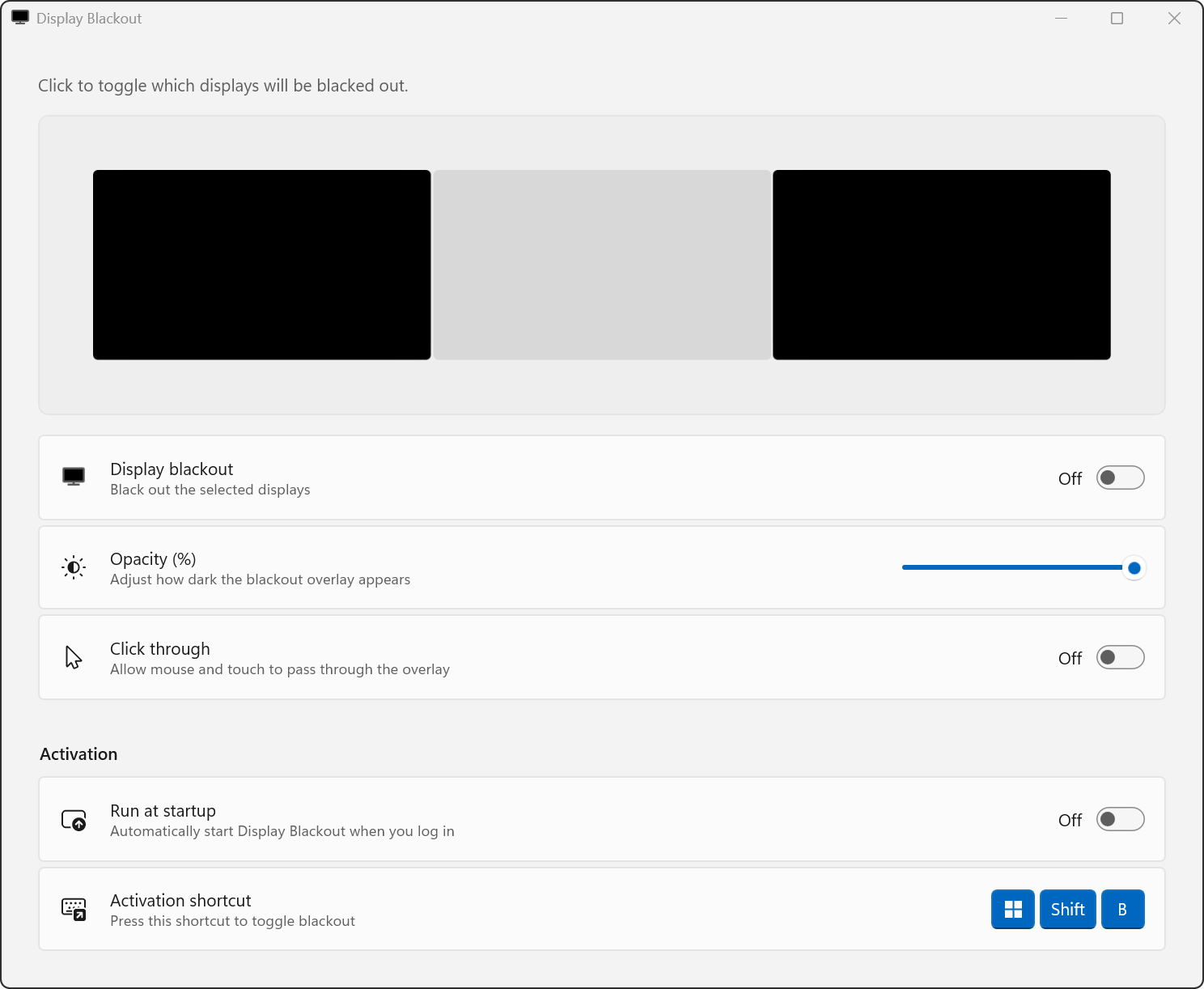 The settings screen for Display Blackout