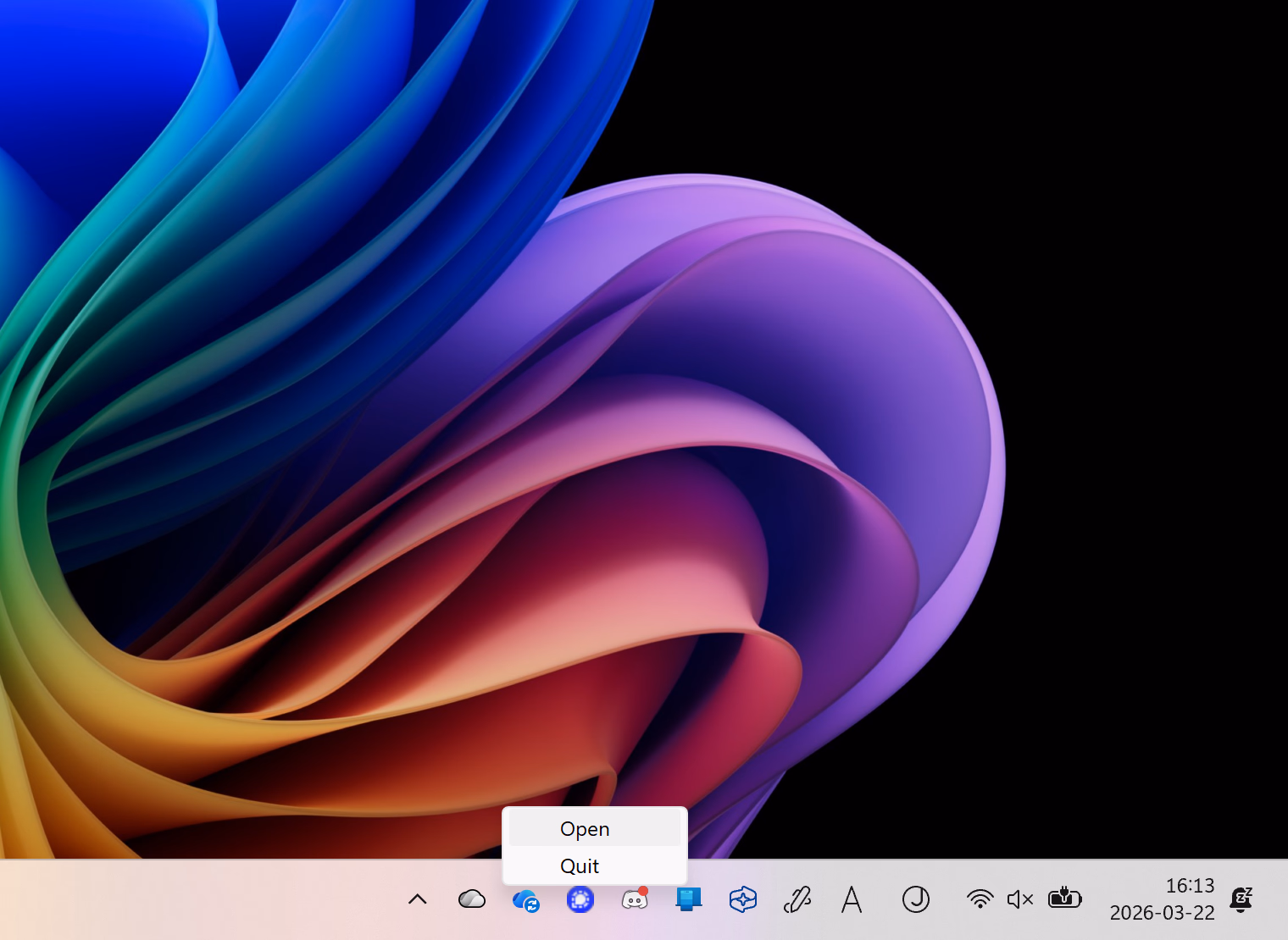 The tray icon context menu for Phone Link